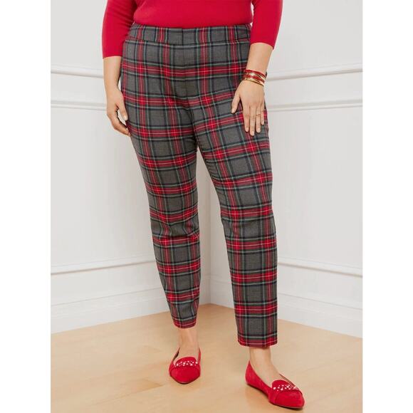Talbots Pants Women's 16 Pants Gray Red Tartan Plaid Wool Blend Office Preppy - Picture 1 of 10
